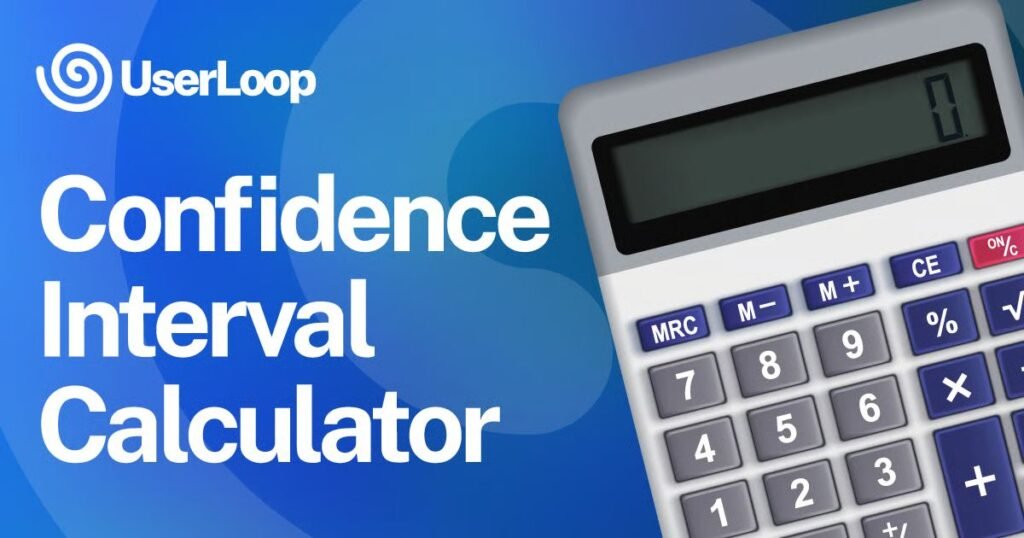 UserLoop Confidence Interval Calculator tool featuring a digital calculator graphic on a blue background.